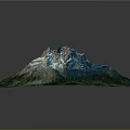 3D Mountain Terrain Model With Green Vegetation White Snow And Blue Water