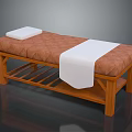Wooden Frame Massage Bed With Brown Padded Cushion White Pillow And Towel