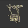 Dark Industrial Metal Mechanical Structure With Multiple Rods And Platforms