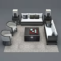 Modern Sofa Coffee Table Set With Side Tables Armchairs Cushions And Tea Set 3d model