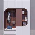 Modern White And Brown Shoe Cabinet With Arched Niche Hanging Rack Bench And Open Shelves