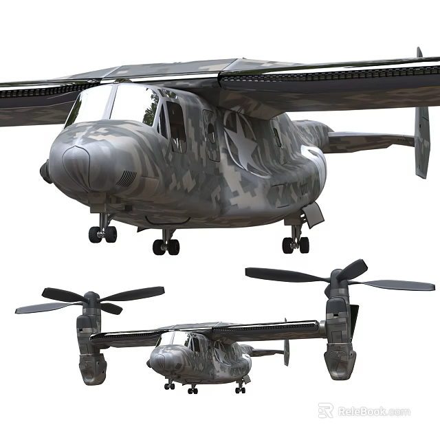 Advanced Military Fighter Jets With Camouflage And Rotors In Flight 3d model 