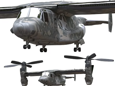 Advanced Military Fighter Jets With Camouflage And Rotors In Flight 3d model
