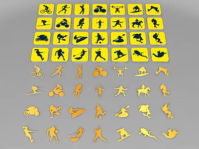 Yellow Background Black And Gold Sport Silhouette Stickers With Activity Icons 3d model