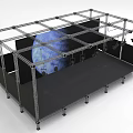 Metal Frame Stage With Black Platform Blue Moon Backdrop And Lighting Fixtures