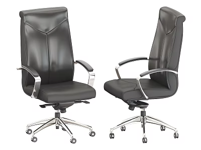 Black Leather Office Chair With High Back Silver Armrests And Metal Base 3d model