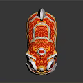 Chinese Lion Dance Statue With Red Gold Patterns And Decorative Banner