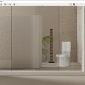 Modern Bathroom Frosted Glass Partition With Minimalist Design Plant And Chair