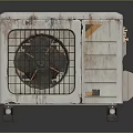 Old Rusty White Computer Case with Fan Metal Grid and Rolling Wheels 3d model
