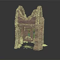 Modern Scene Featuring Red Brick Ruins With Arch Structure And Scattered Wooden Debris