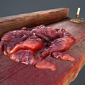 Wooden Chest Displaying Red Substance On Top And Candle By Decorative Drawers