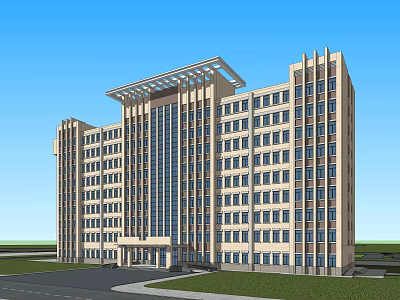 Modern Office Building Exterior With Multiple Floors Large Windows Light Facade And Architectural Top Design 3d model