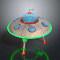 Alien Character And Extraterrestrial Being In UFO With Transparent Dome Green Ring And Colored Structures