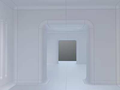 A Bright Minimalist White Interior Space With Arched Doorway And Gray Square Area 3d model