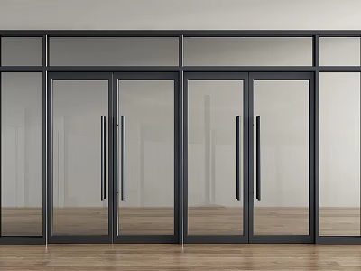 Modern Double Doors With Glass Panels Black Frame And Wooden Floor In Interior 3d model