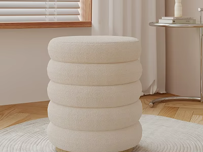 Beige Stacked Round Stool On Wooden Floor With Window And Side Table 3d model