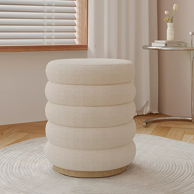Beige Stacked Round Stool On Wooden Floor With Window And Side Table 3d model