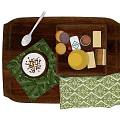 Cream Dessert with Chocolate Sprinkles on Wooden Tray featuring Yellow Cup Square Pastries Green Napkins