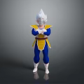 Anime Warrior Character With White Spiky Hair Blue And Yellow Outfit Arms Crossed Standing Pose