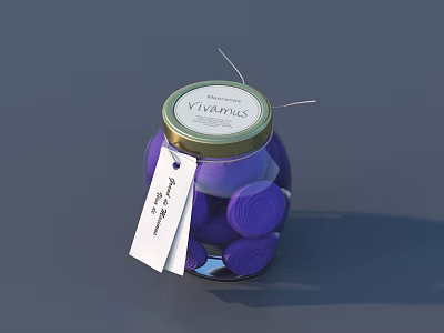 Commercial Equipment Purple Glass Jar With Gold Lid And VIVAPRIS Sweets Label 3d model