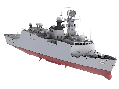 Modern Warship With White Hull Red Bottom Superstructure And Radar Systems Number 510 3d model