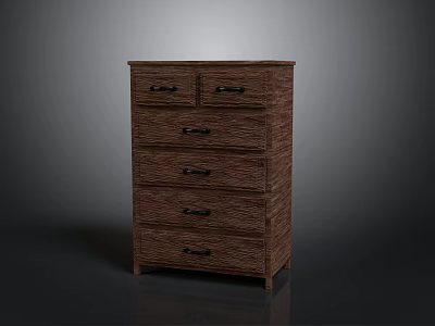 Brown Wooden Dresser With Textured Surface Multiple Drawers And Black Handles 3d model