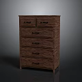 Brown Wooden Dresser With Textured Surface Multiple Drawers And Black Handles