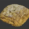 Golden Flaky Puff Pastry With Almond Slices And Powdered Sugar On Square Shape