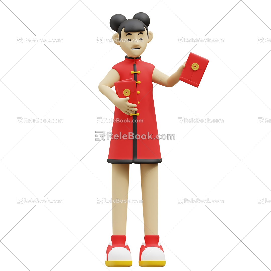 Modern Cartoon Girl Festive Scene 3d model