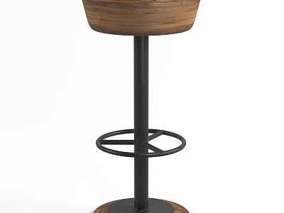 Modern Wooden Bar Stool With Black Metal Frame And Circular Footrest 3d model