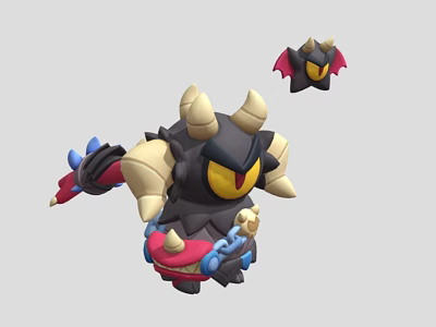 Dark Horned Game and Movie Character With Bat Wings Yellow Eyes And Weapon 3d model