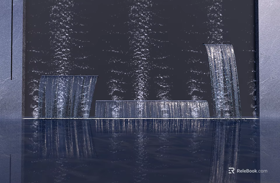 Modern Garden Water Feature With Cascading Waterfall And Pond Reflection 3d model 