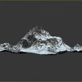 3D Snowy Mountain Terrain Model With Snow Covered Slopes And Rocky Peaks