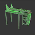 Industrial Style Metal Workbench With Mechanical Components Roller Elements And Storage Structure