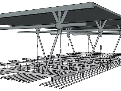 Industrial Suspended Ceiling Structure With Metal Framework Support Beams And Grid System 3d model