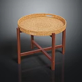 Stylish Round Rattan Tray Table With Wooden Cross Legs Design