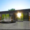Modern Entrance Gate Design With Stone Frame Glass Panels And Fountain Lighting