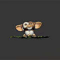 Cute Brown And White Furred Creature Figurine With Big Ears Sitting On Green Leaf