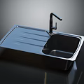 Modern Stainless Steel Kitchen Sink With Black Faucet And Integrated Drainboard