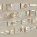 Various Shaped White Wall Lamps Arranged on Beige Background Wall 3d model