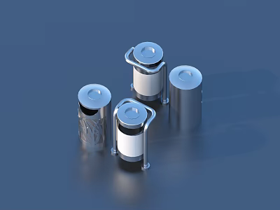 Shiny Silver Cylindrical Metal Containers With Handles For Daily Household Use 3d model