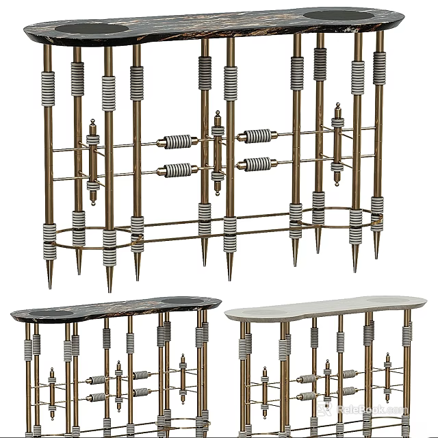 Modern Elegant Dining Table Design With Gold Metal Frame And Marble Top Details 3d model 