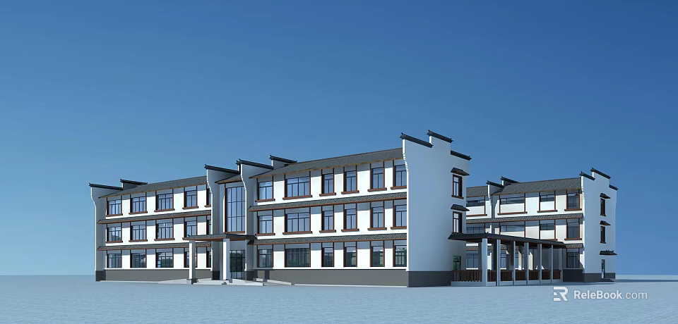 Modern Office Building Exterior Architectural Design With White Facade Large Windows And Multiple Floors 3d model