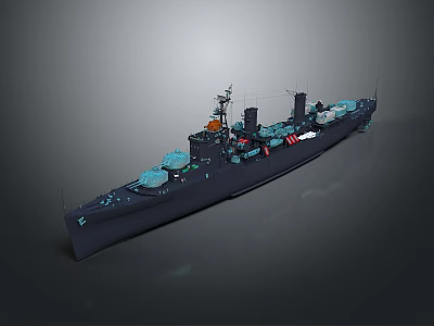 Modern Military Warship As Water Transportation Vehicle With Gray Hull And Turrets 3d model