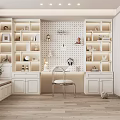 Modern Open Bookcase Design In Study Room With Study Desk Comfortable Stool And Decorative Items 3d model