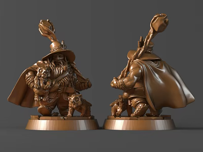 Other Detailed Bronze Dwarf Statue 3D Models Holding Weapons on Round Bases 3d model