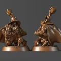 Other Detailed Bronze Dwarf Statue 3D Models Holding Weapons on Round Bases