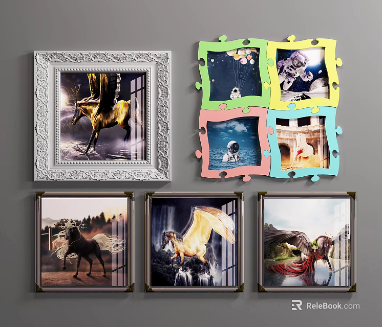 Colorful Puzzle Frames And Framed Decorative Art With Various Animal Designs 3d model 