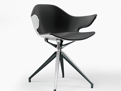 Modern Black Single Chair With Armrests And Metal Star Shaped Base 3d model