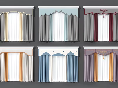 Various Stylish Curtains With Different Colors Valances And Tassel Details 3d model